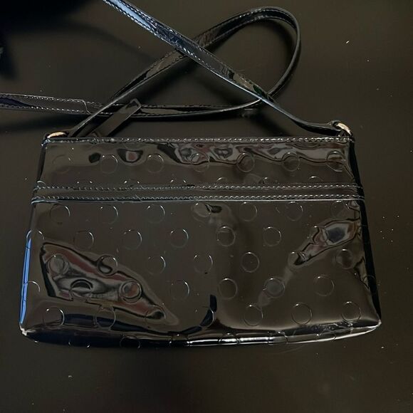 Kate Spade Black Patent Polka-Dot Embossed Handbag Purse - Picture 8 of 14